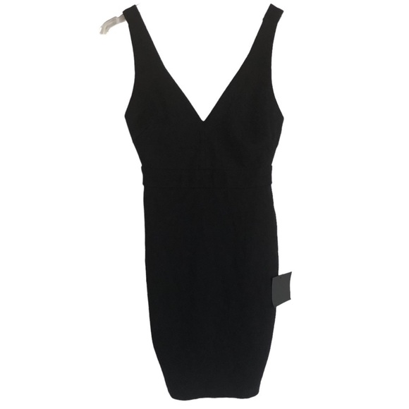 Lulus Black Deep V-neck Body Con Mini Dress Back Cut Outs XS - Picture 1 of 15